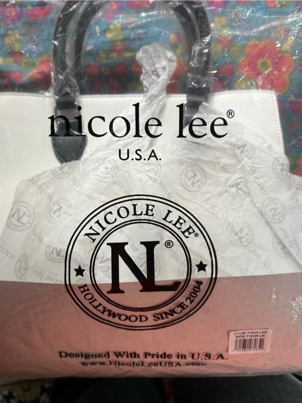 Nicole Lee White, Black & Neon Green Colorblock Satchel